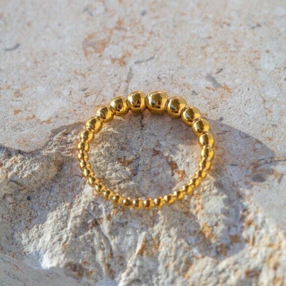 Gold Ring Beautiful Beaded Ball Gold Ring 18K Stacking Ring WATERPROOF gold ring - Picture 3 of 8